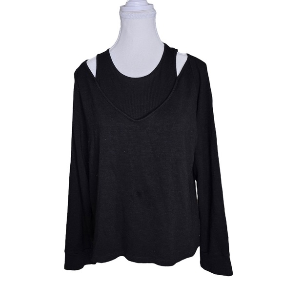 Monrow Black Asymmetrical Long Sleeve Blouse Size Large - Picture 1 of 5